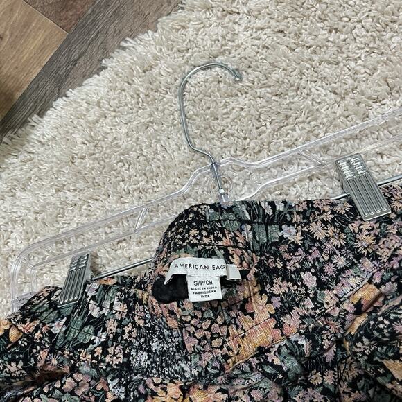 American Eagle Vintage Vibe Floral Pleated Cottage Core Linen Skater Mini Skirt - Picture 2 of 4